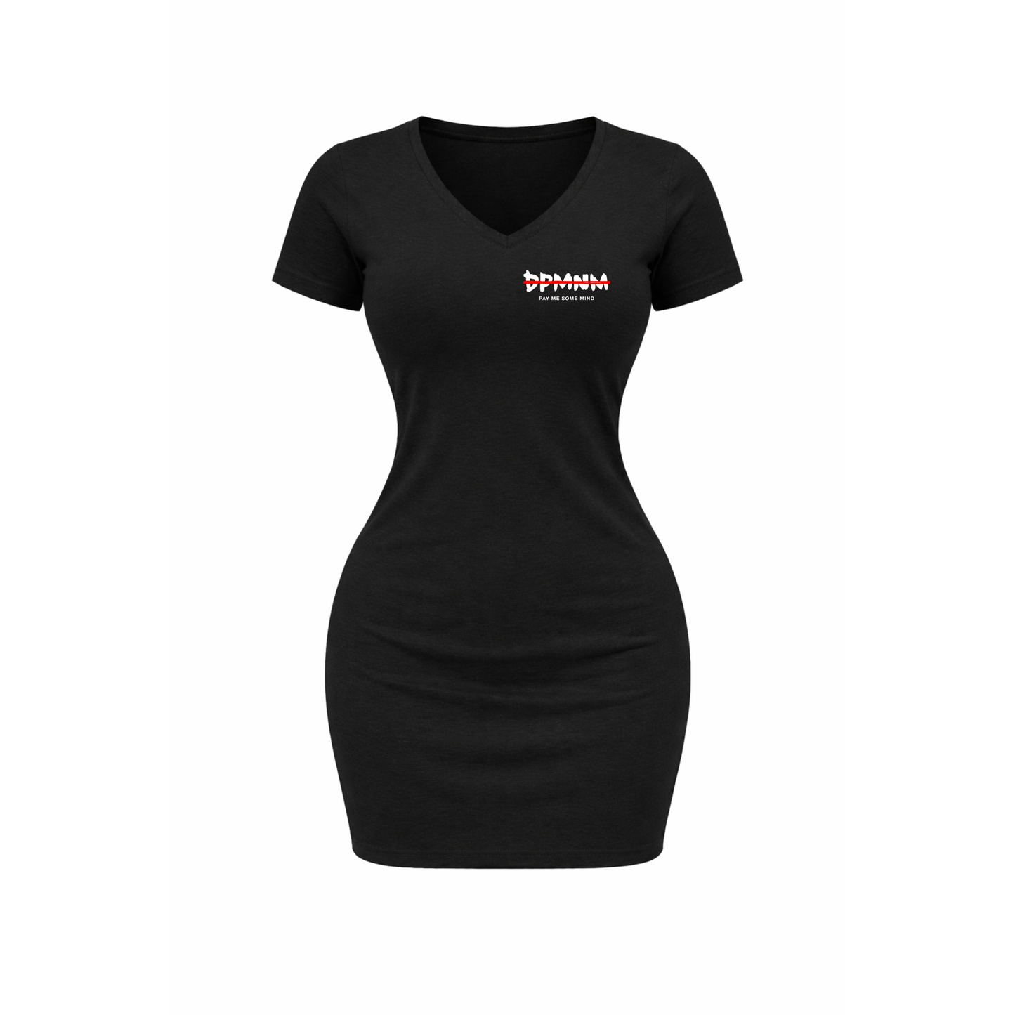 Womens Black PMSM V-Neck T Shirt Dress