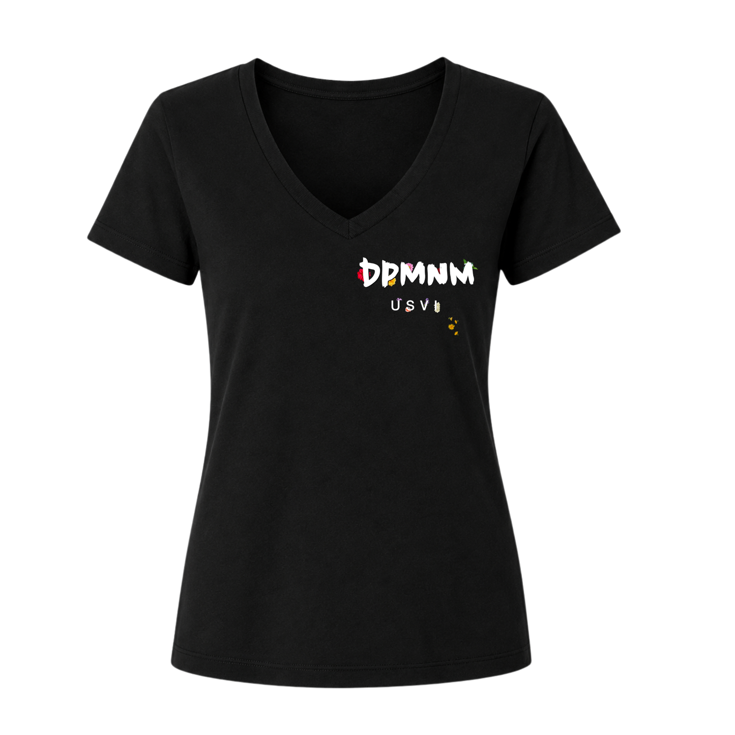 Womens Black Bouquet V-neck Tee