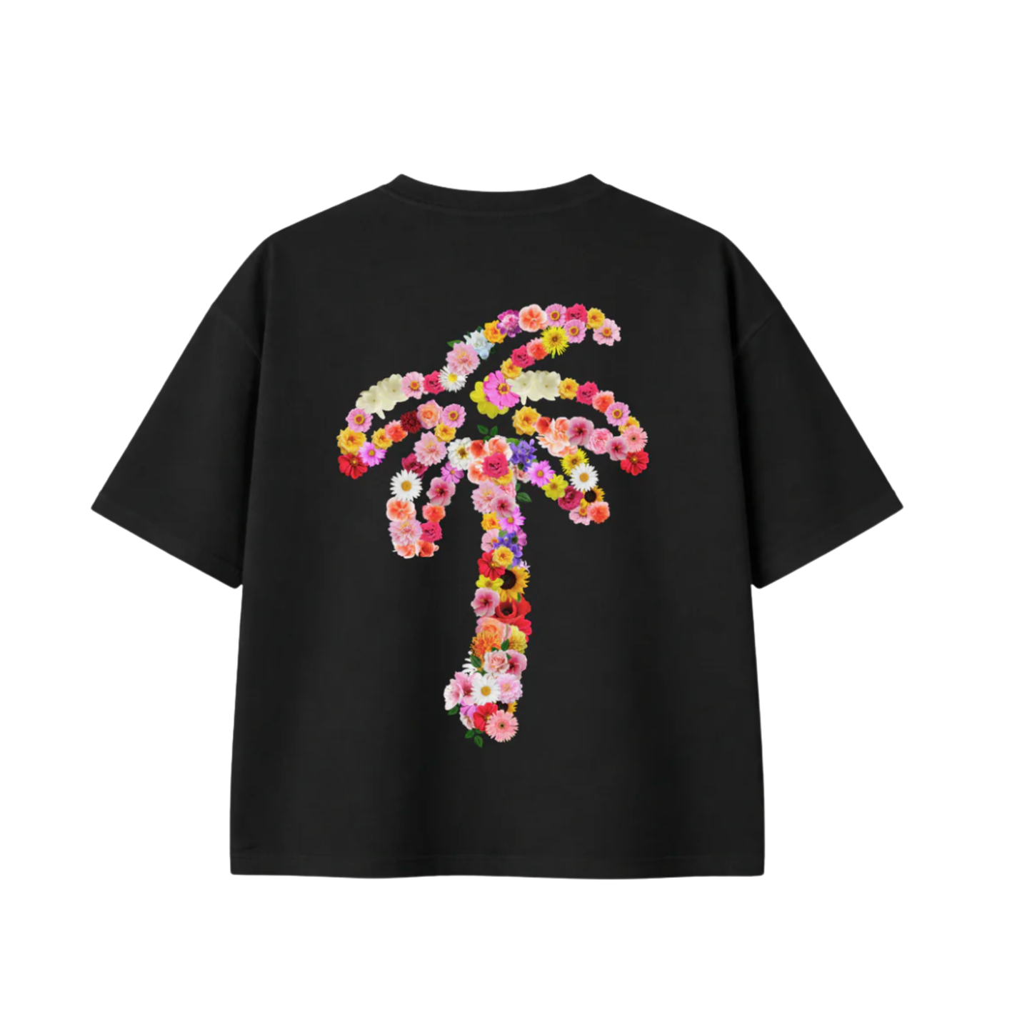 Unisex Black Bouquet Tee | Oversized with Patch
