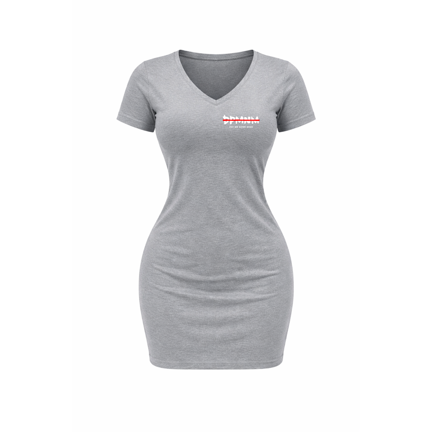 Womens Gray PMSM V-Neck T Shirt Dress