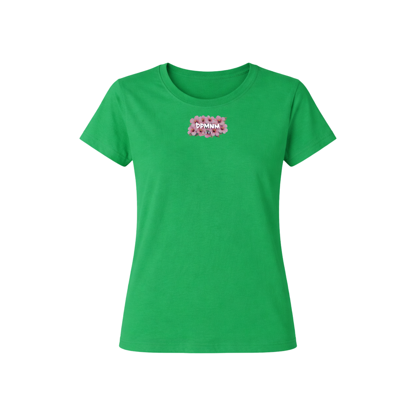 Womens Green Pink Hibiscus Tee