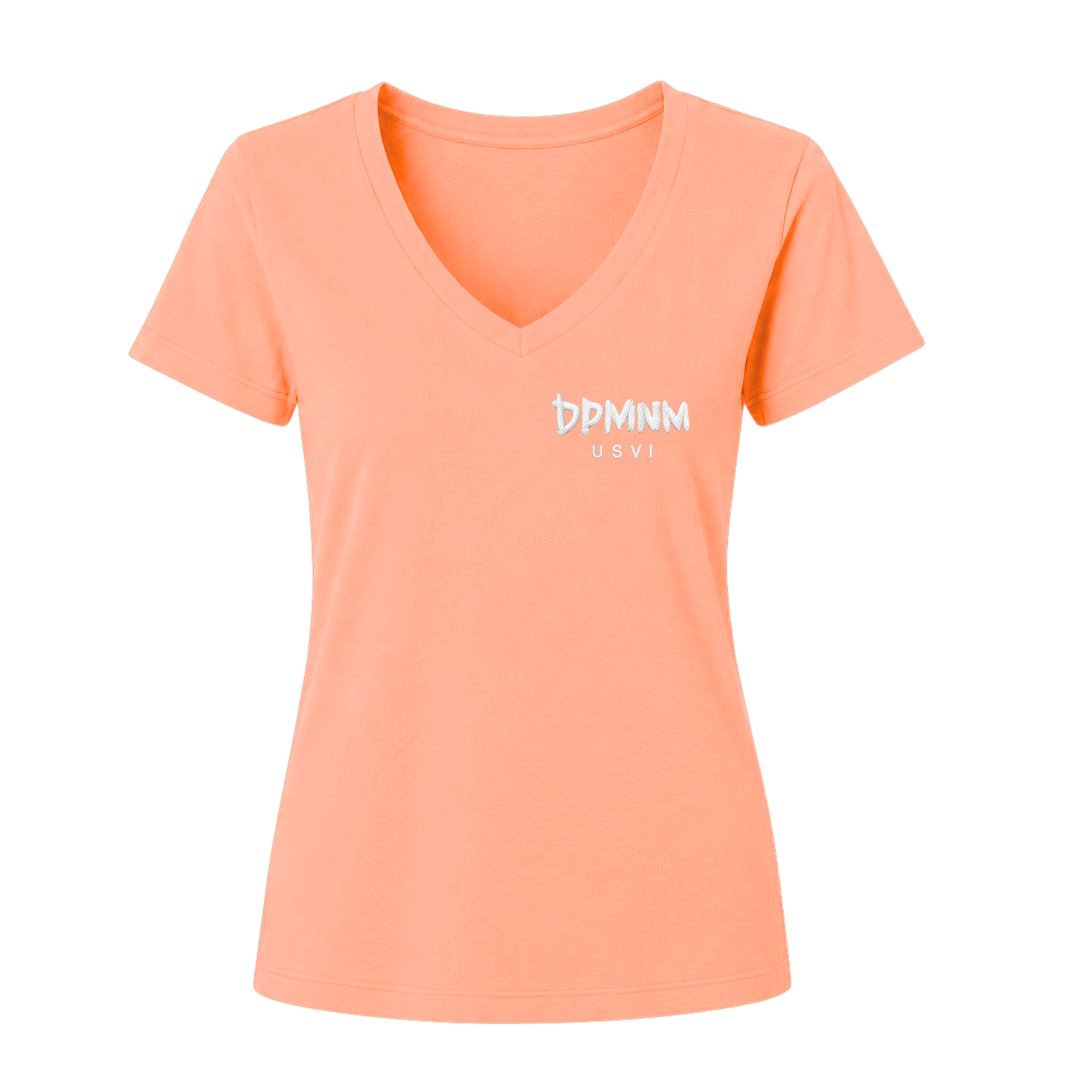 Womens Peach Embroidered Print V-neck Tee