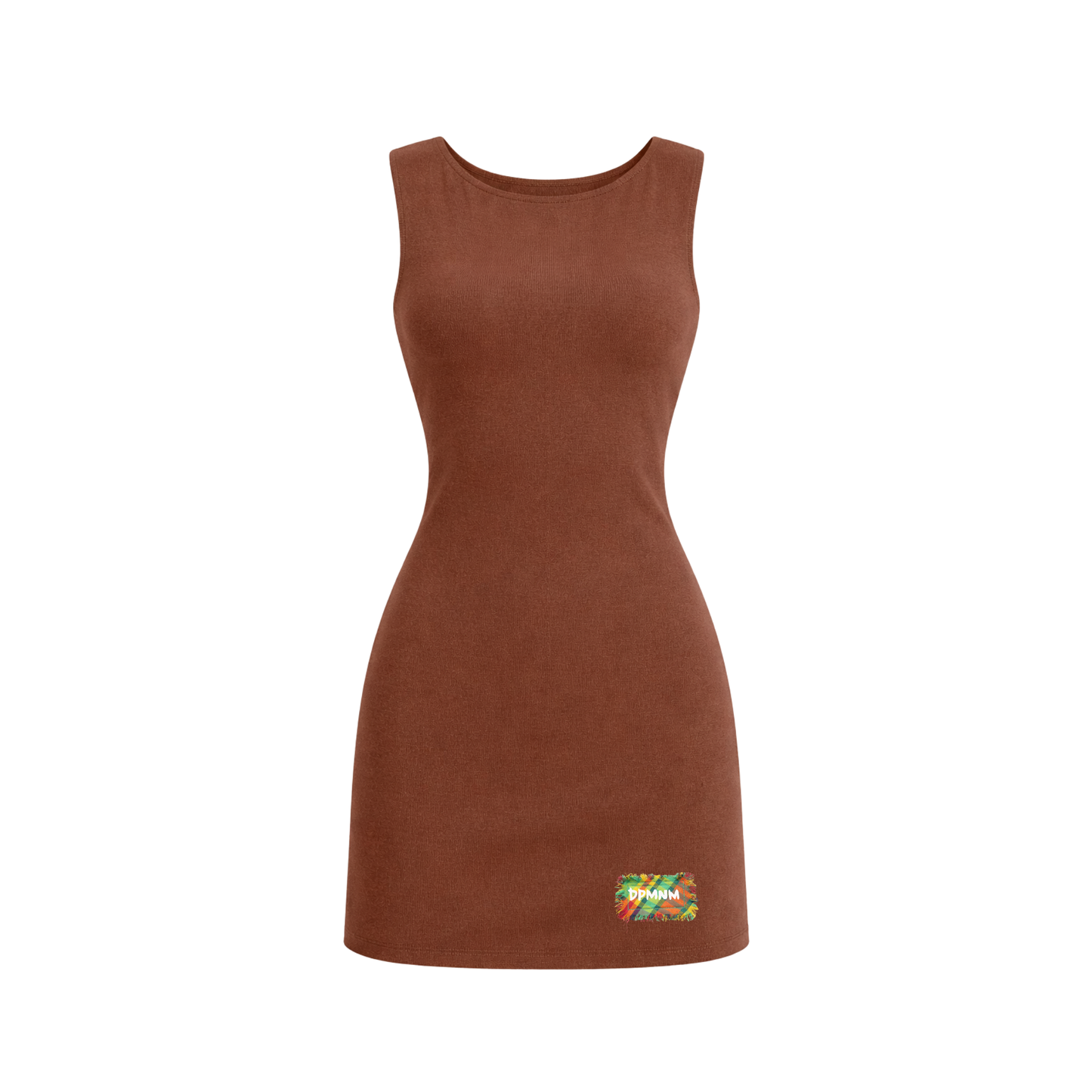 Brown Mini Bodycon Madras Patch Dress