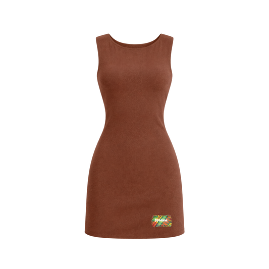 Brown Mini Bodycon Madras Patch Dress