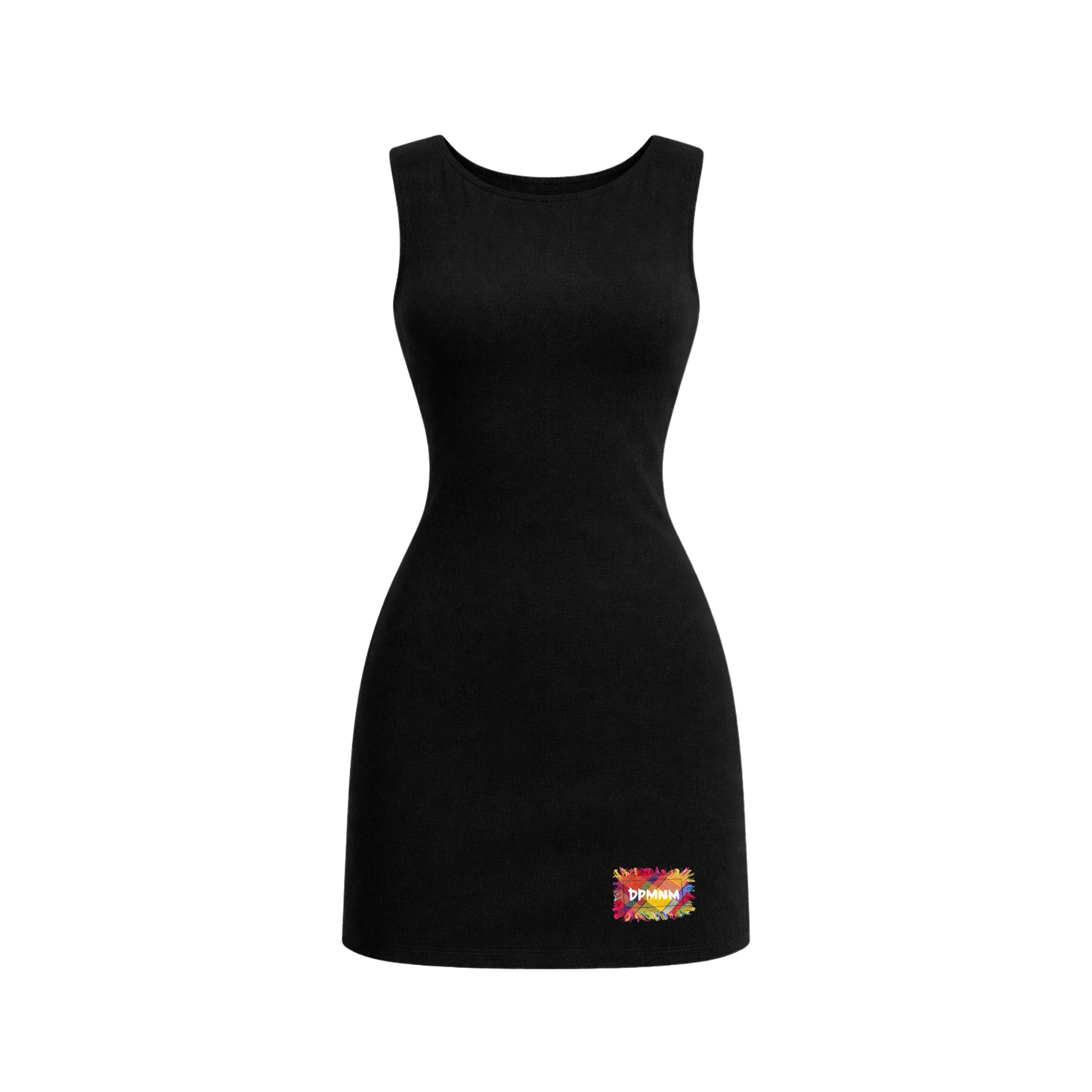 Black Mini Bodycon Madras Patch Dress