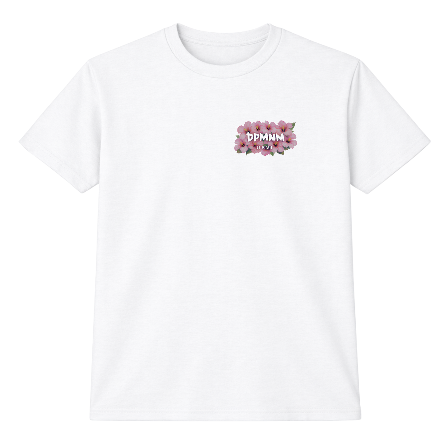 Unisex White Pink Hibiscus Tee