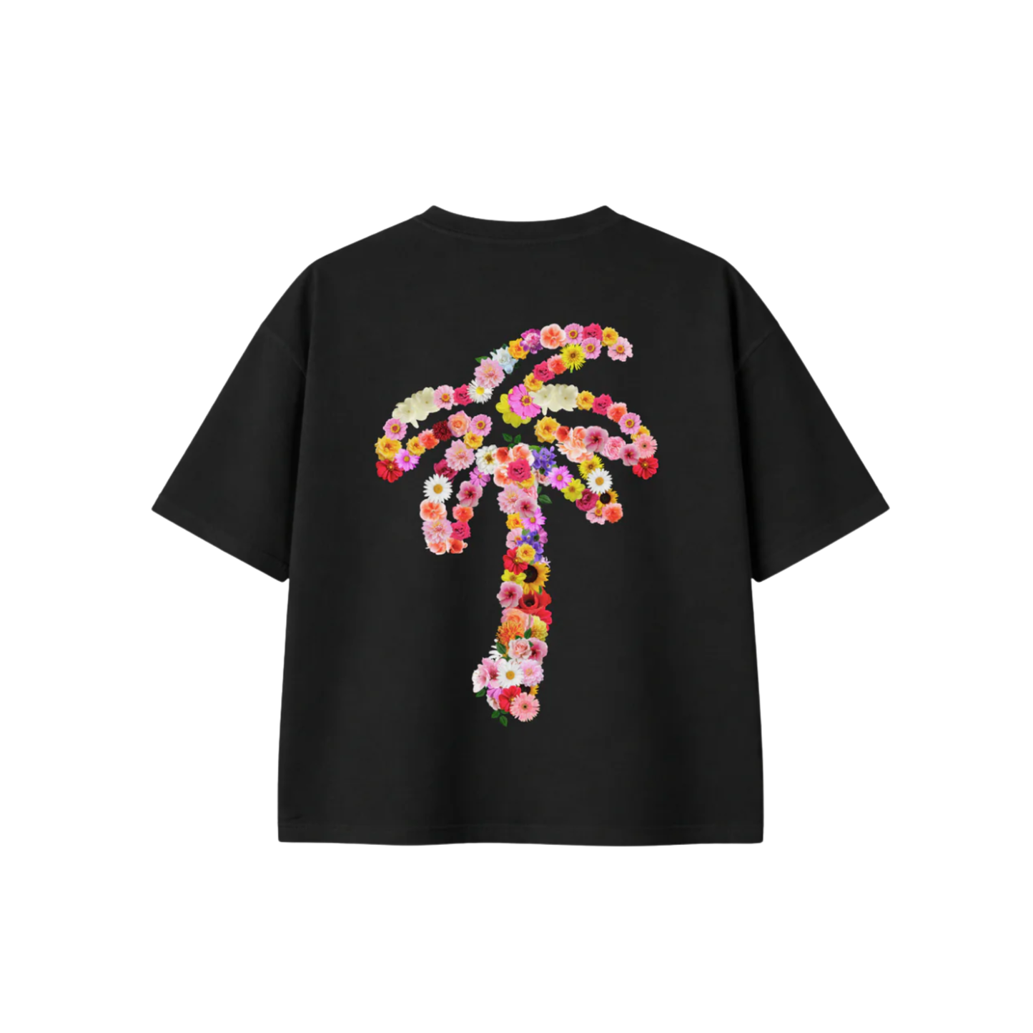 Unisex Black Bouquet Tee | Oversized with Patch