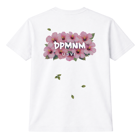 Unisex White Pink Hibiscus Tee