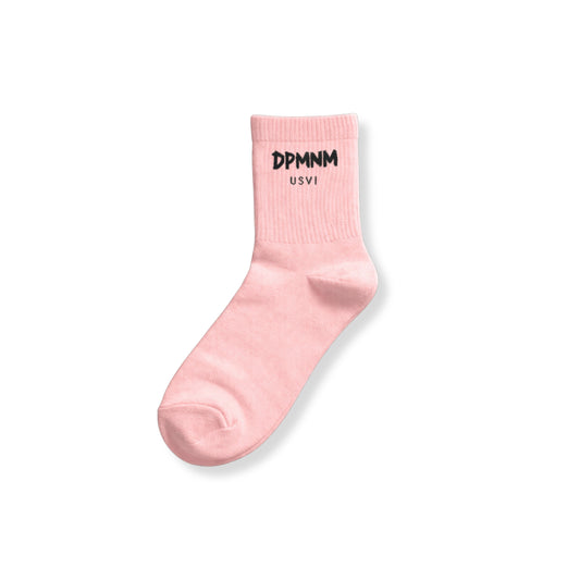 "DPMNM USVI" Pink Mid Crew Socks
