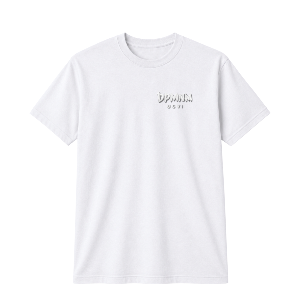 Unisex White Embroidered Print Tee