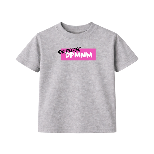 Kids Grey Tee | Pink Ayo Please Box Logo