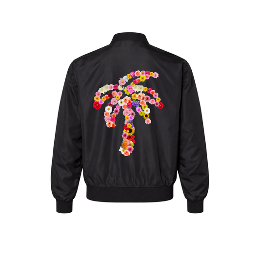 Black Bouquet Polyester Bomber Jacket