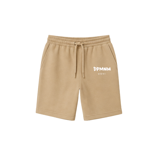 Men's Tan Embroidered Fleece Shorts