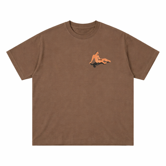 Unisex Oversized Mocha Small Logo Nude Tee
