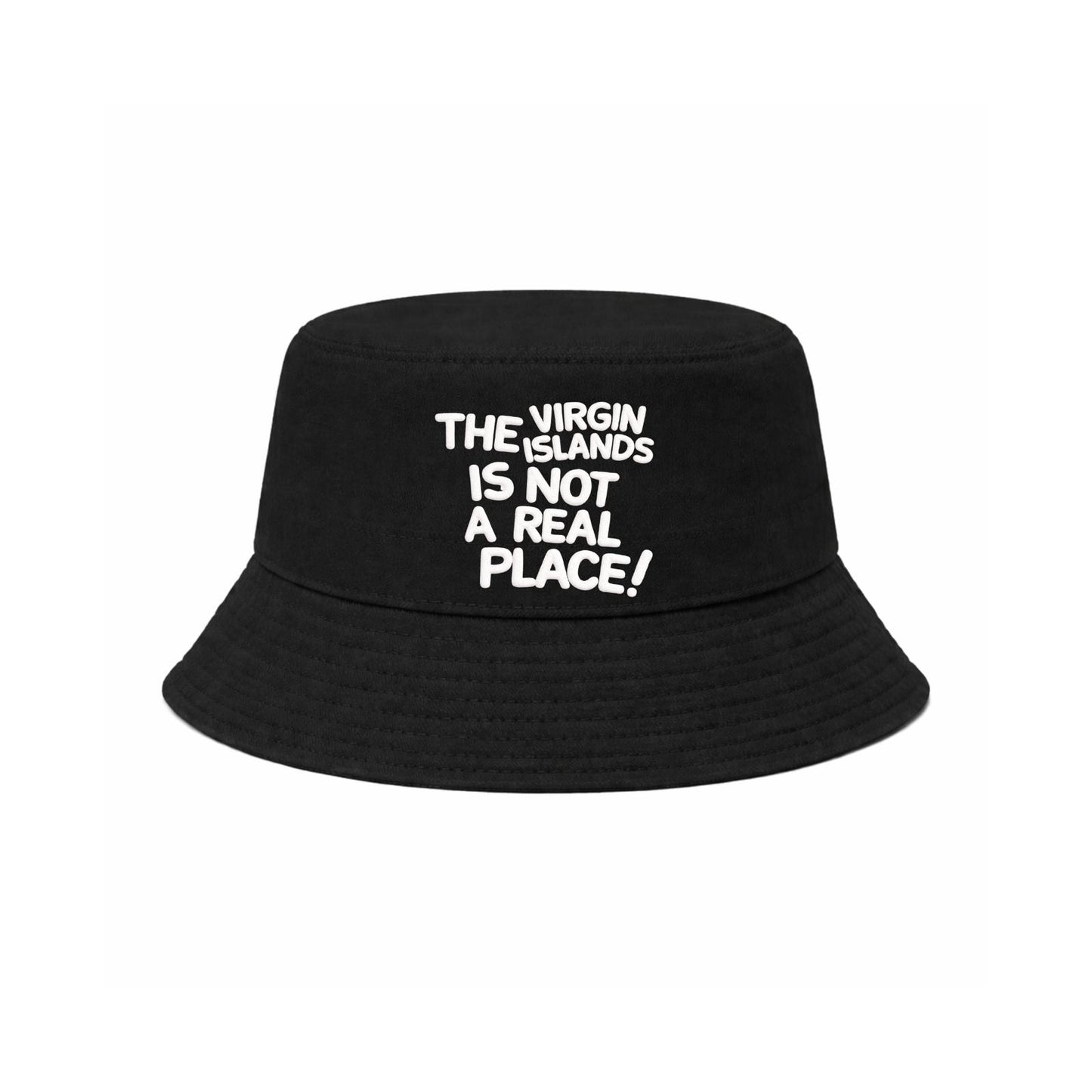 Black Embroidered VI Is Not A Real Place Bucket Hat